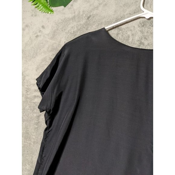 🍑VTG PETITE IMPRESSIONS 100% Rayon Women Blouse Padded Shoulder Black SIZE 14 - Picture 4 of 12